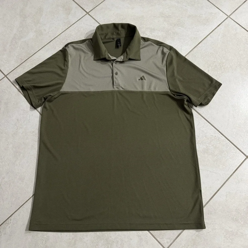 Adidas Polo Shirt Mens XL Green Core Colorblock Performance Lightweight Golf